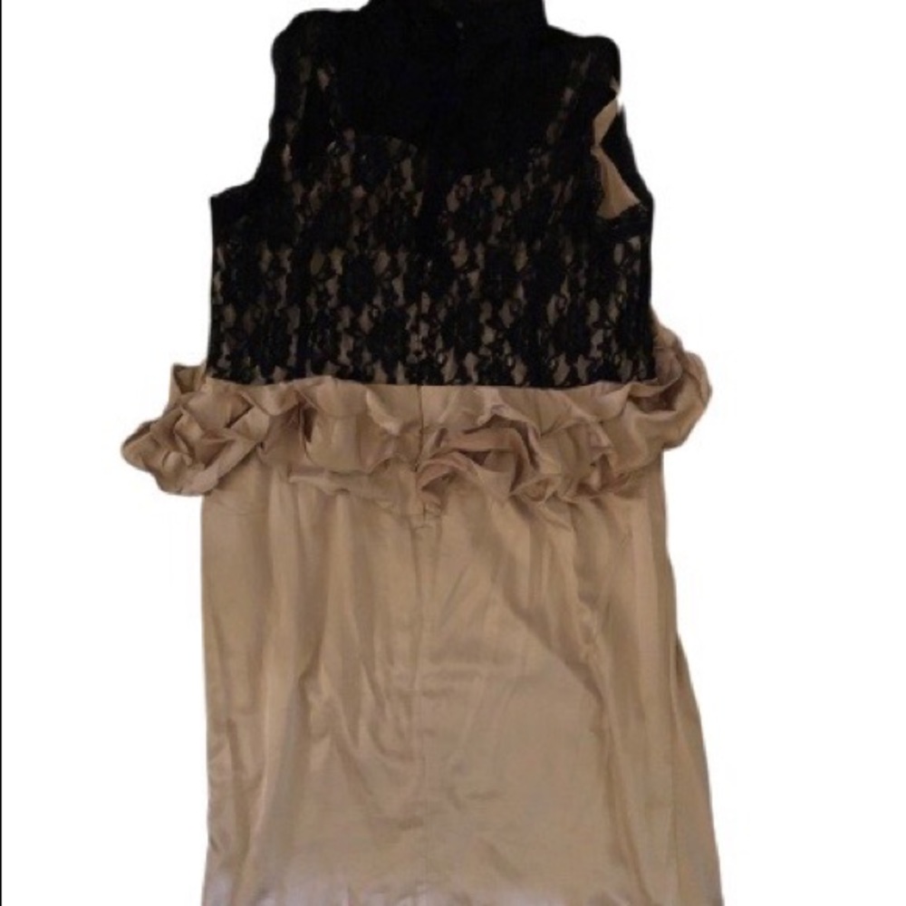 High Neck Sleeveless Lace Dress With Ruffled Waist